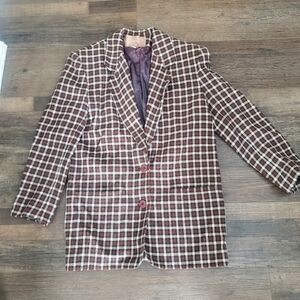Vintage Plaid Two-Button Blazer – Brown / Cream / 100 % Virgin Wool.